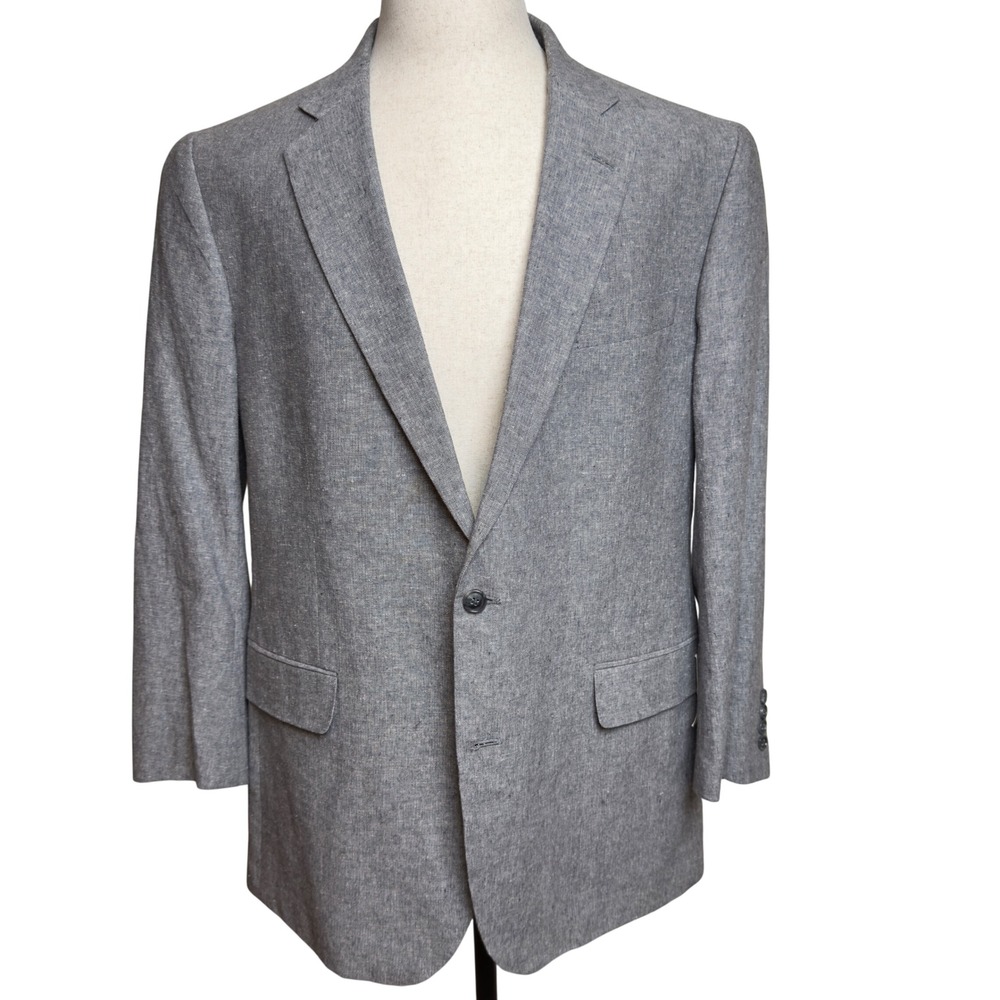 Stafford Signature Grey Linen Cotton Blend‎ Classic Fit Blazer Sport Coat 46 LNG